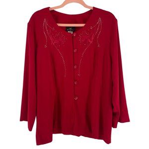 NWT Michel Women's Size 2XL Red Blazer W/ Silver Rhinestones & Embroidery